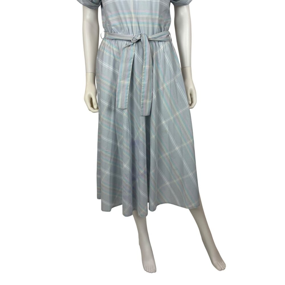 Vintage 80s Striped Dress Womens Large Blue Off The Shoulder Fit And Flare - Picture 6 of 11
